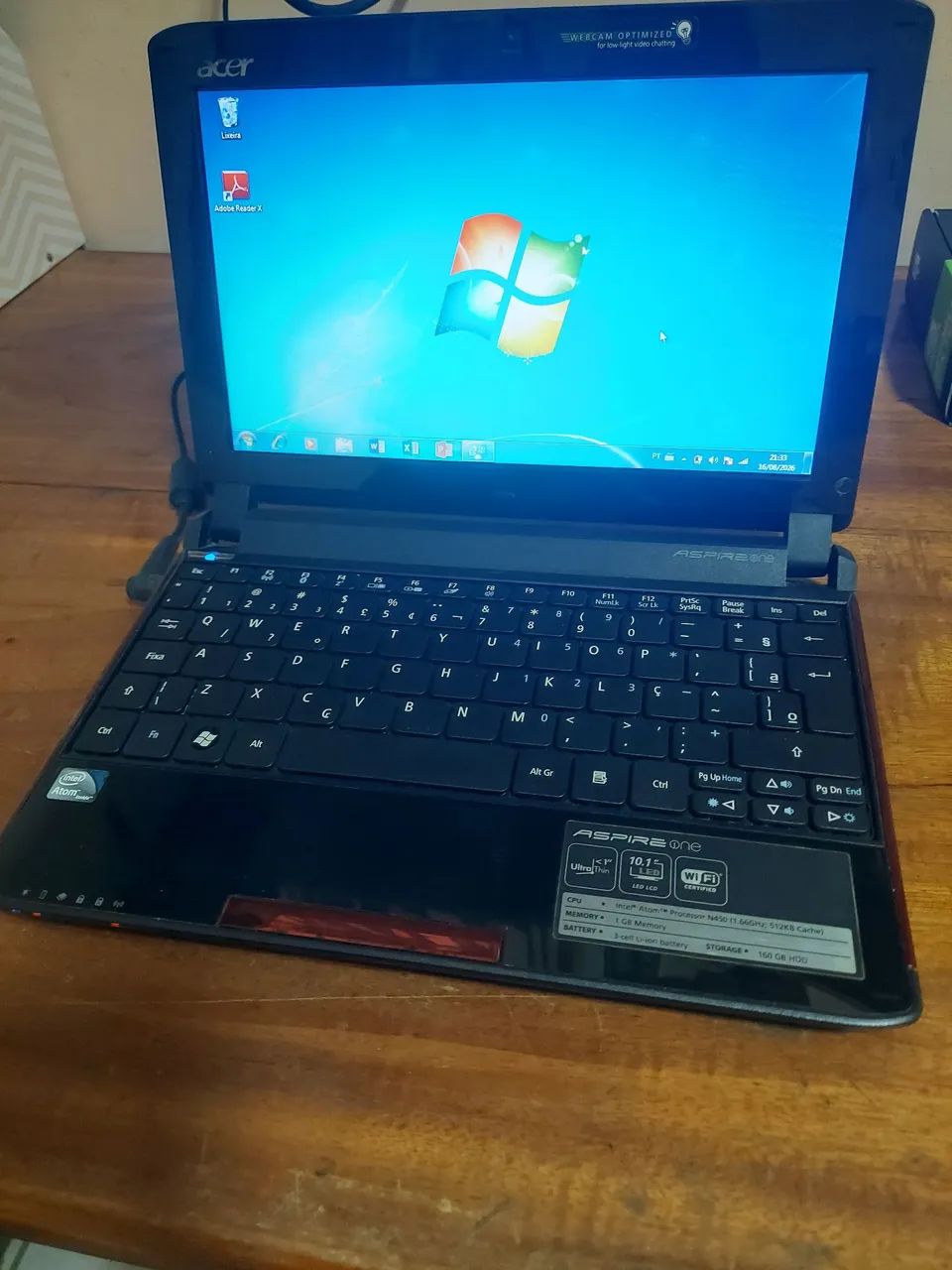 Notebook Acer Aspire Atom 2gb 160gb tela 10,1"