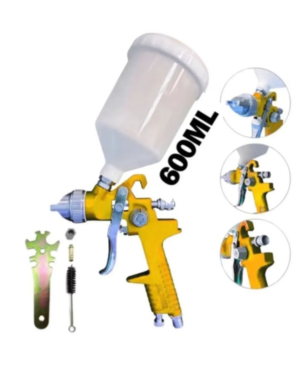 PISTOLA DE PINTURA GRAVIDADE CANECA PLÁSTICA 600ML ALTA PRECISÃO 