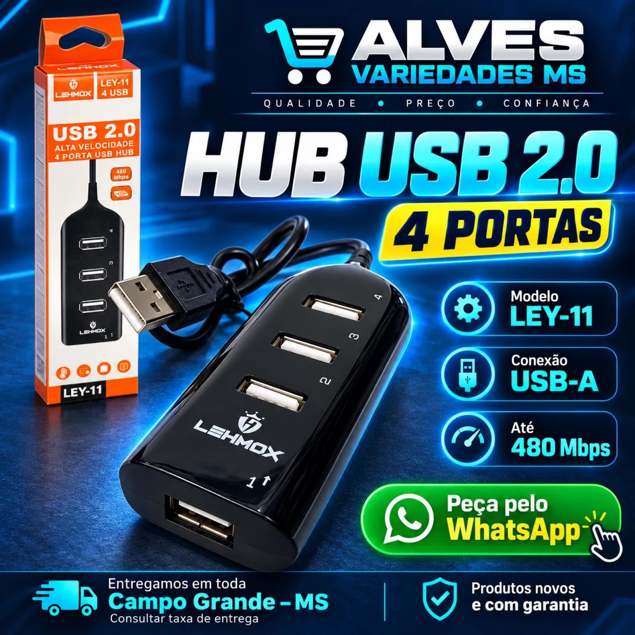 Hub USB com 4 USBs 2.0 