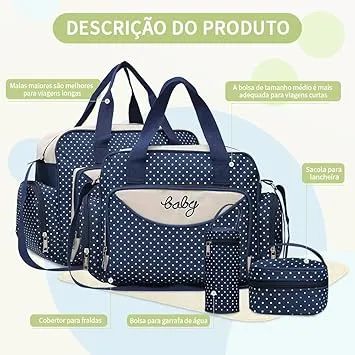 Kit 5 Peças Bolsa Maternidade Multifuncional Para Mães Novo - Foto 4