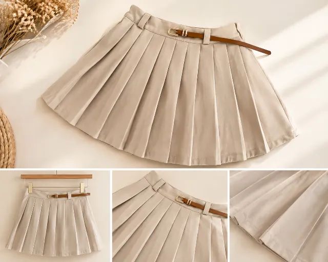 Short Saia Em Alfaiataria Com Pregas E Cinto