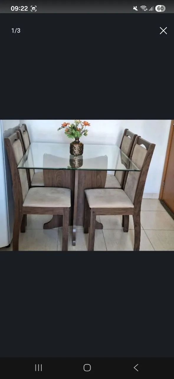 Conjunto 4 cadeiras, mesa de vidro Bom estado - Foto 2
