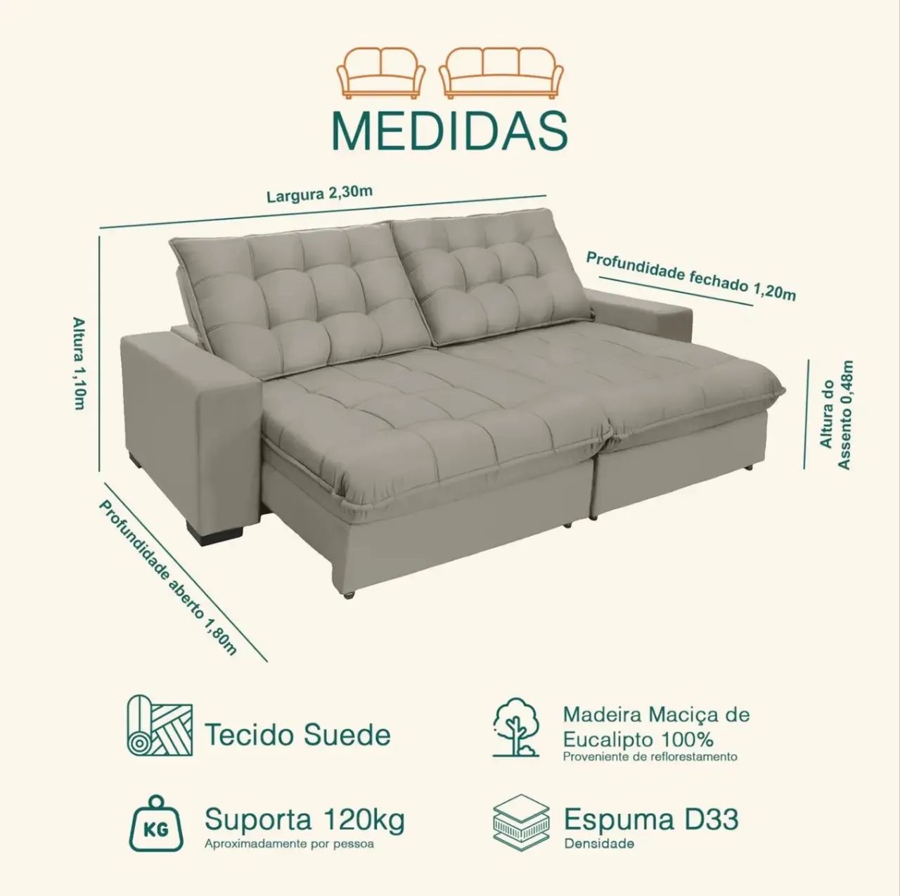 Sofá Retrátil e Reclinável  - Foto 4