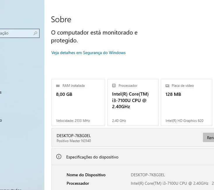 Notebook i3 7° geração com ssd nvme m.2 256gb em perfeito estado