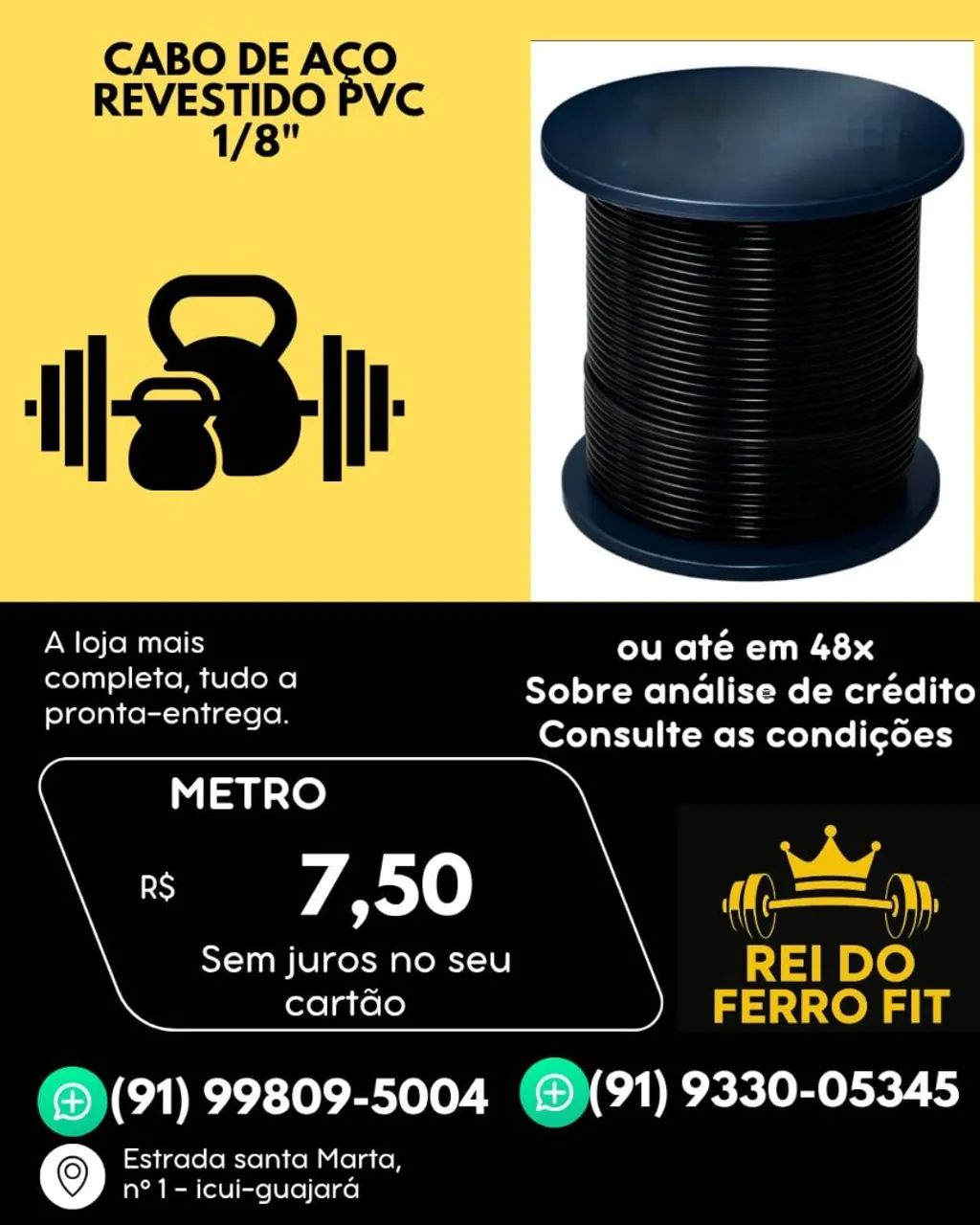 Cabo de aço para academia fitness
