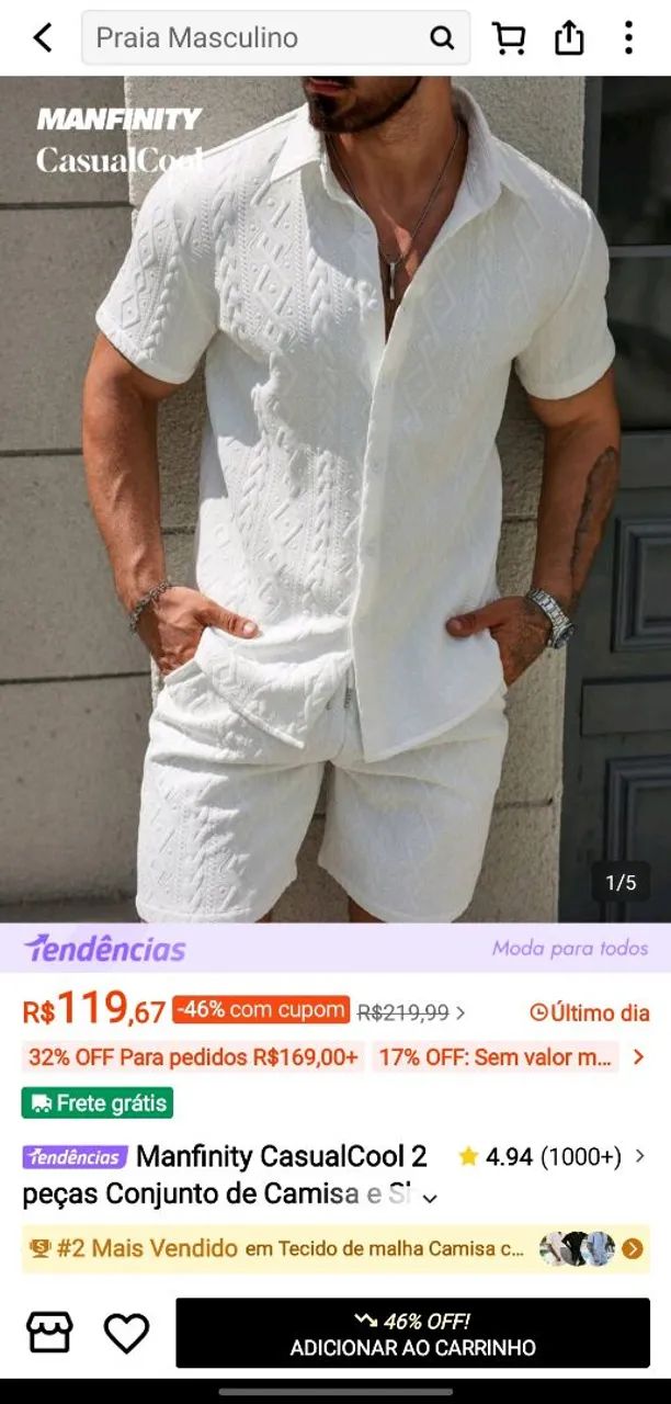 Conjunto branco masculino shein M - Foto 2