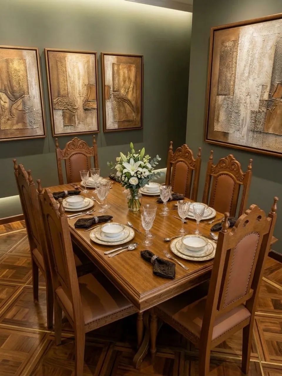 Conjunto Mesa Jantar Madeira Maciça Maciça  - 1,80m x 0,90m - Estilo Clássico