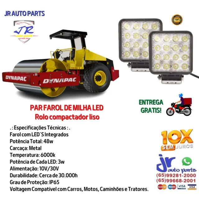 Par Farol de Milha led Rolo compactador liso