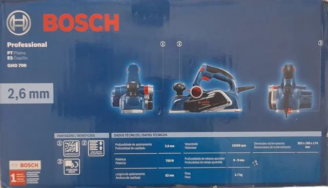 Plaina Elétrica GHO-700 2,6mm 16500rpm 700W 127V Bosch<br><br>