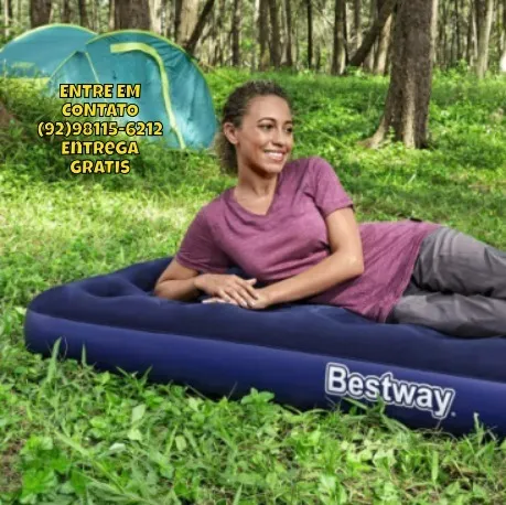 Colchão Inflável 150Kg Solteiro Camping Praia-Entregas 9h as 22h