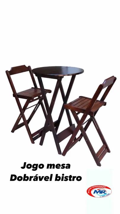 Conjunto Mesa Dobrável com 2 Cadeiras - Madeira Maciça - Foto 2