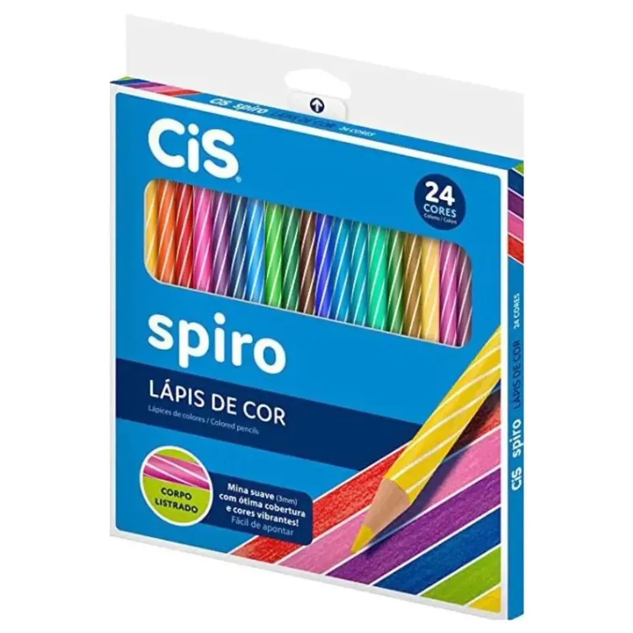 Lápis de Cor CIS Spiro 24 Cores - Corpo Listrado