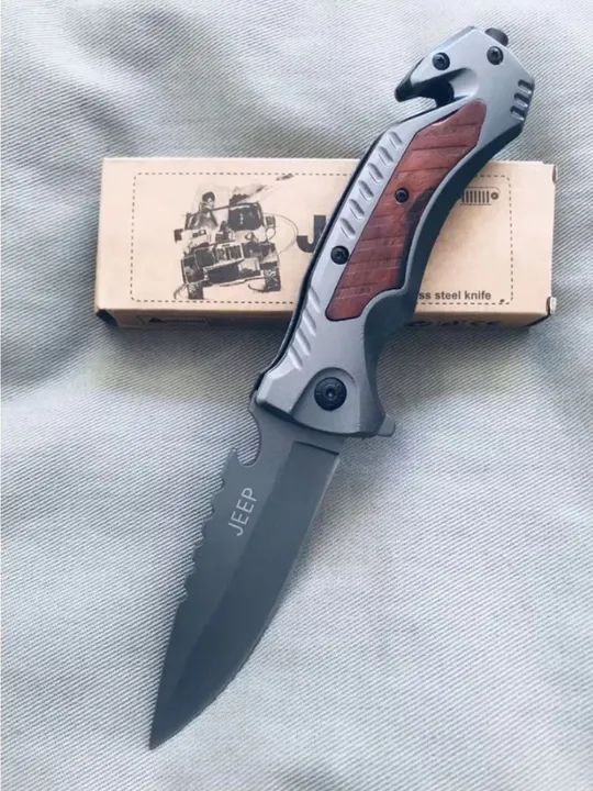  Canivete Semi Automatico detalhe em Madeira Jeep - Aço Inoxidável