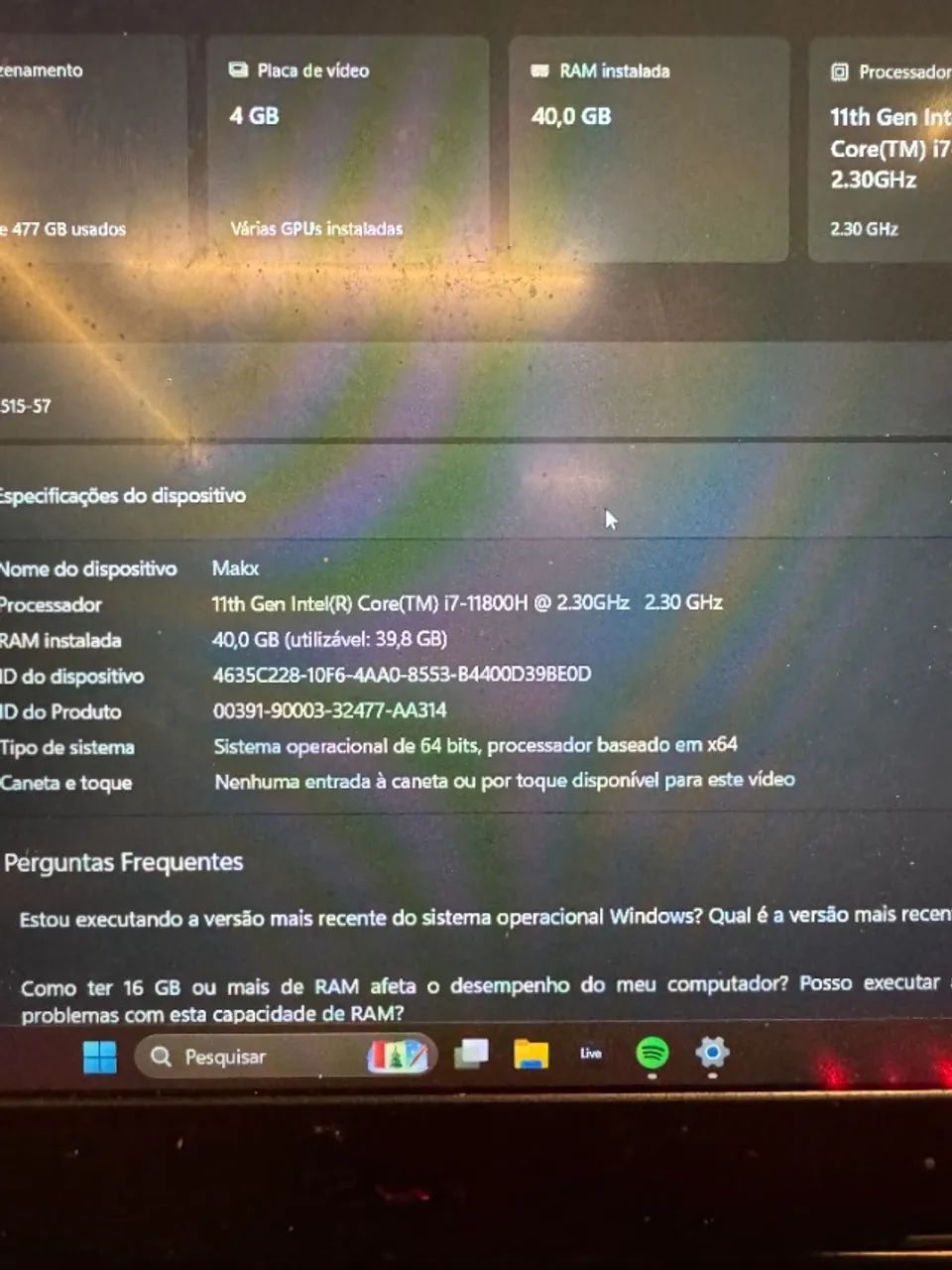 Notebook Acer Nitro 5 gamer - i7 - 40gb de ram - Foto 2