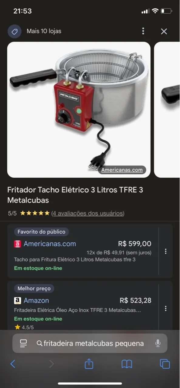 Fritadeira Tacho Elétrico 3 Litros Metalcubas