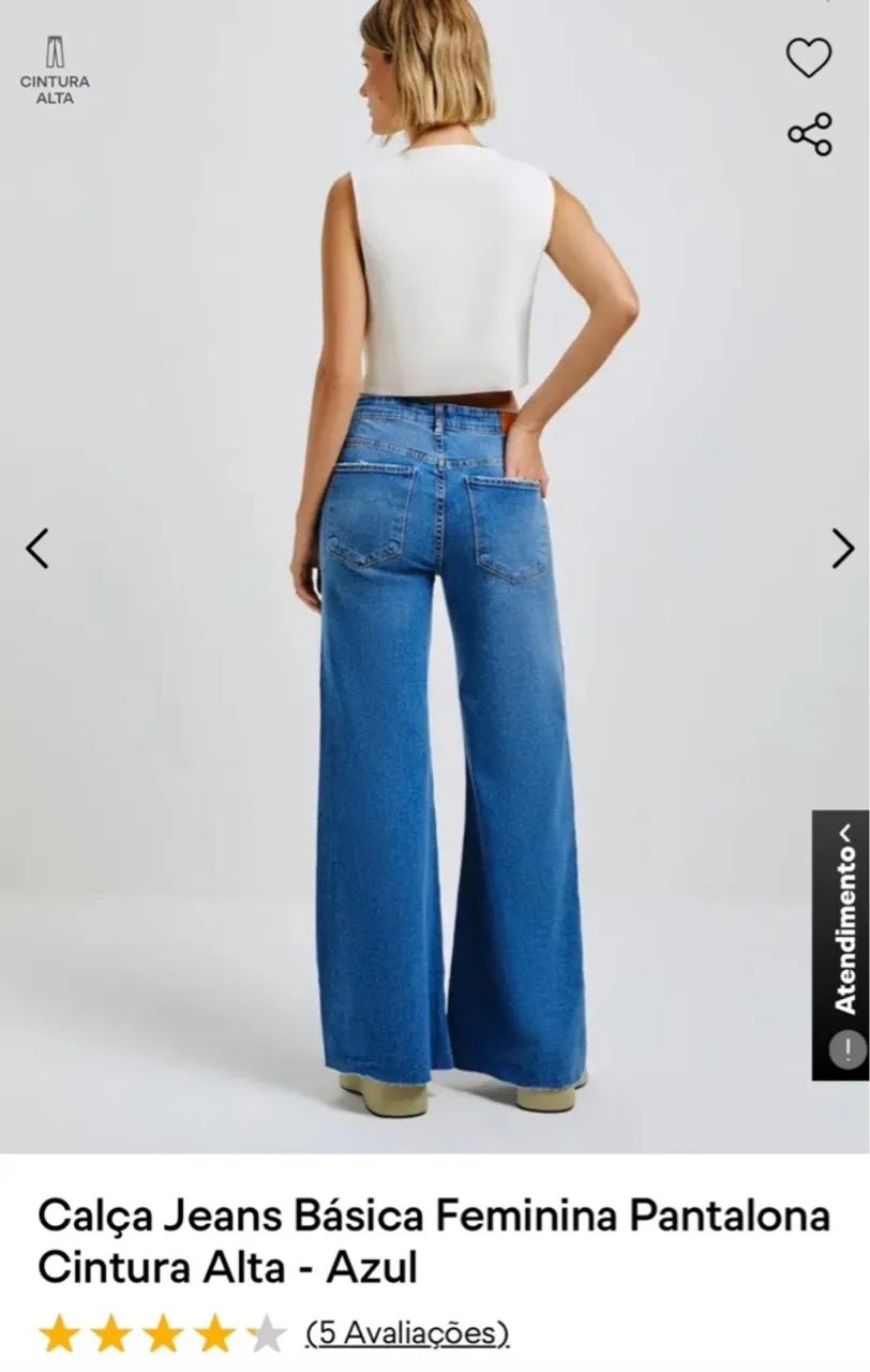Calça Jeans Feminina Cintura Alta - Azul - Foto 2