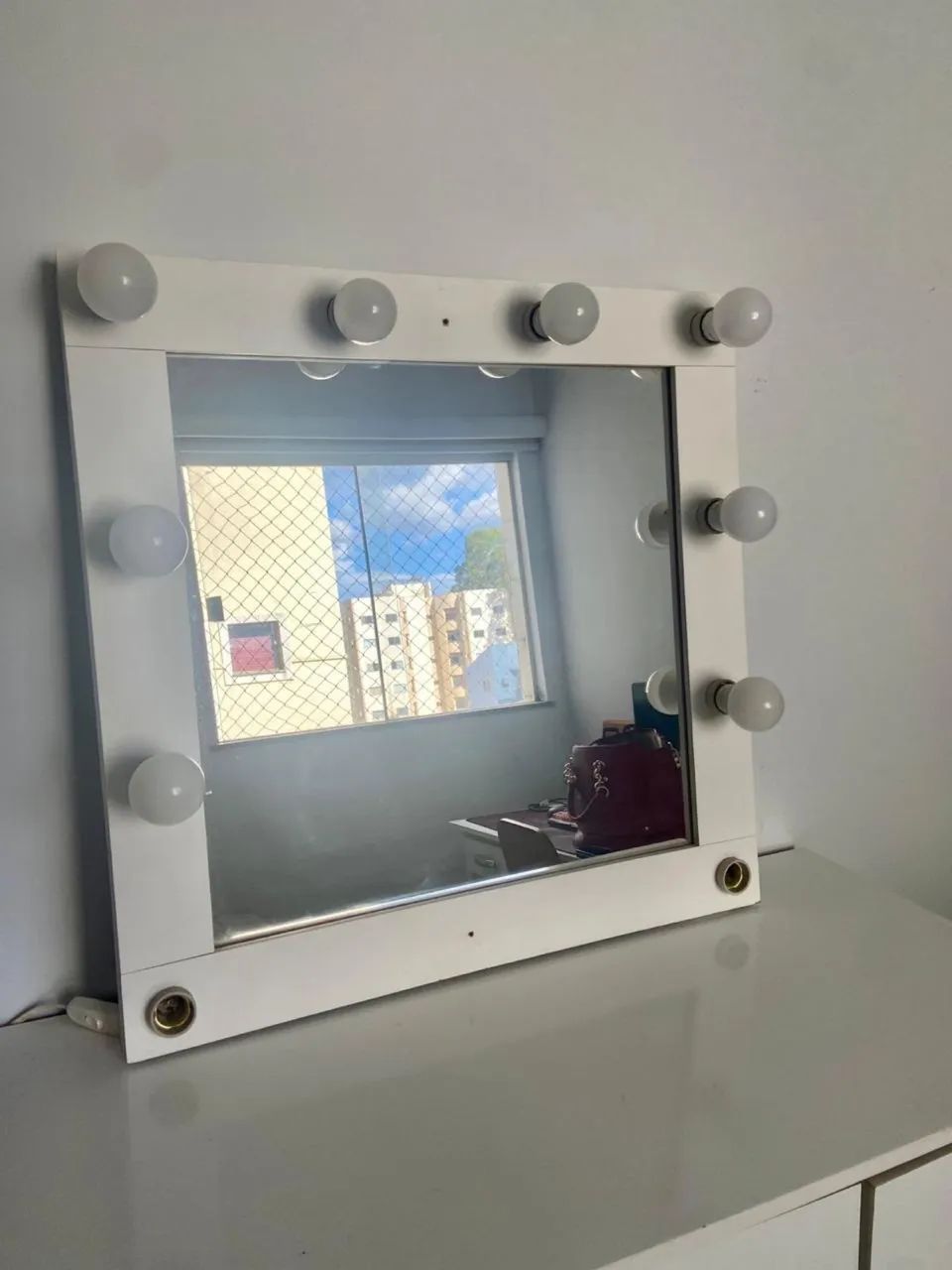 Espelho camarim quadrado 70x70cm - 10 lâmpadas (inclui 8 lâmpadas)