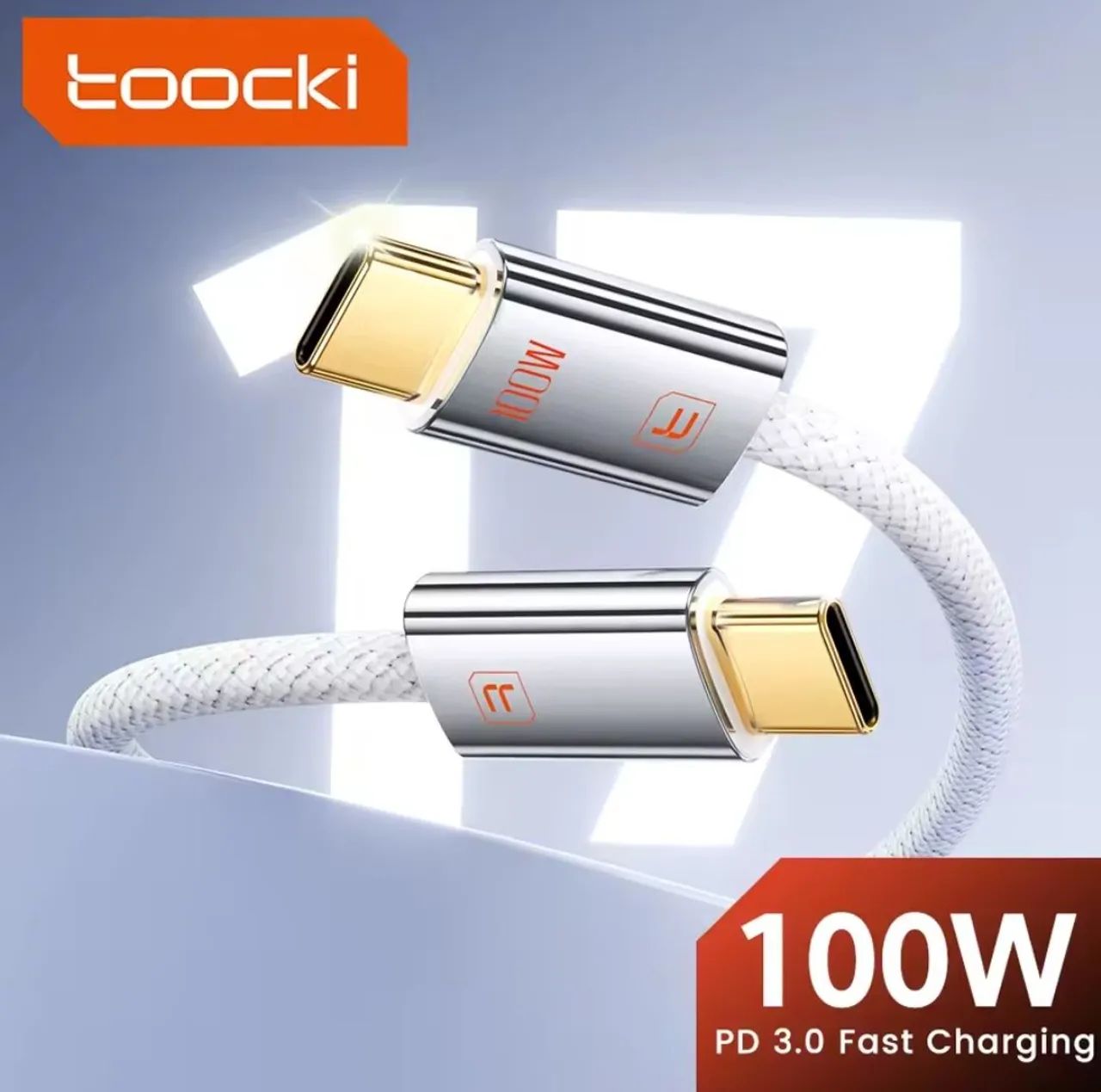 Cabo Toocki 100W 1M em nylon trançado. Usb-c pra Usb-c 