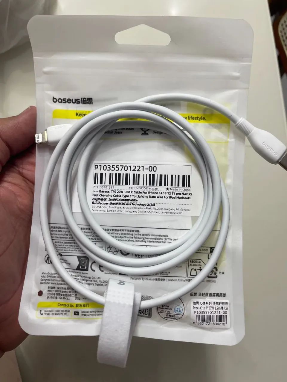 Cabo Baseus 2m iPhone branco