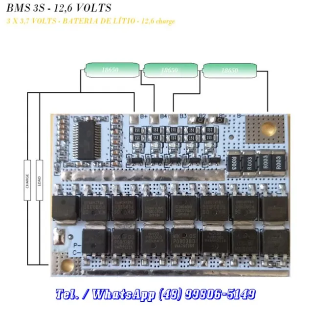 BMS 3S Inteligente para baterias 18650 de 3,7 Volts