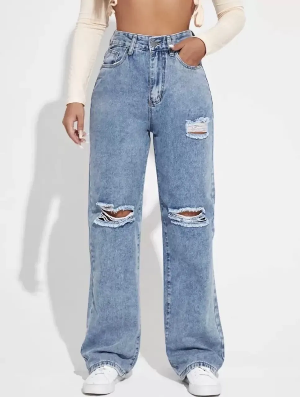 Calça Jeans Pantalona Cintura Alta