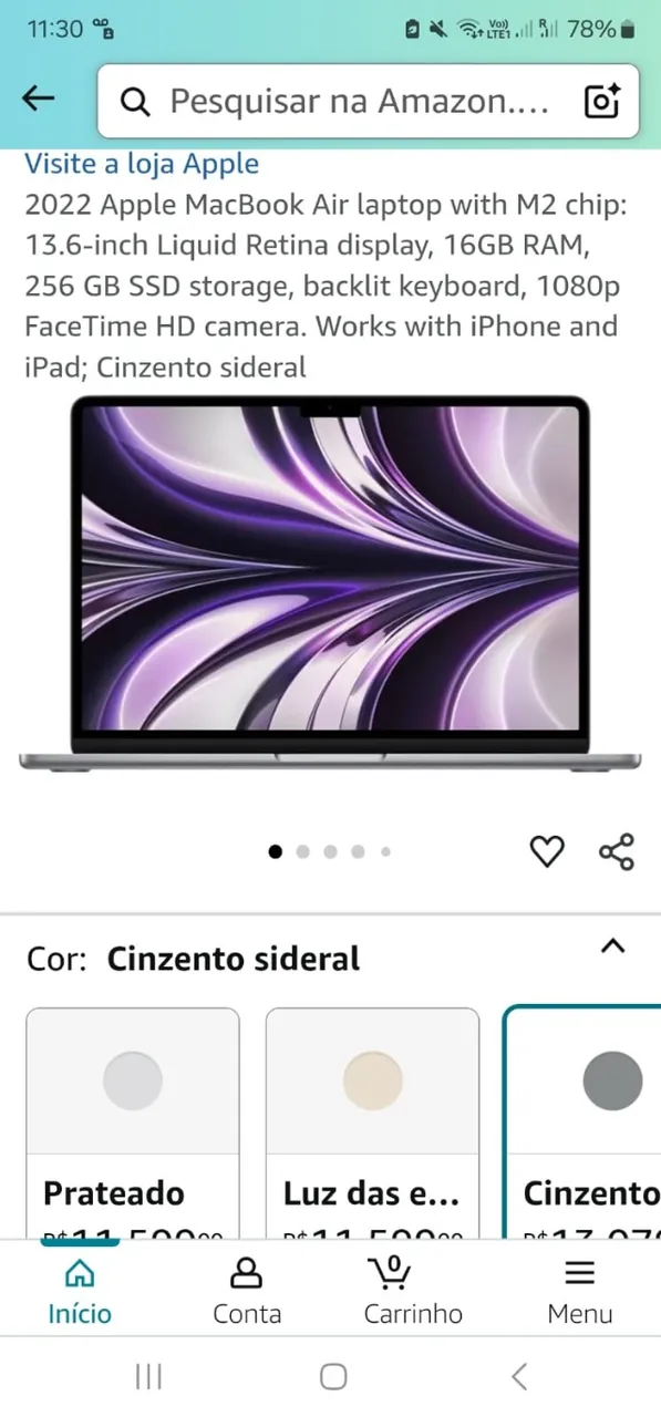 Macbook Air M2 15 polegadas 512GB 8GB RAM - POUQUÍSSIMO USADO, AINDA NA GARANTIA