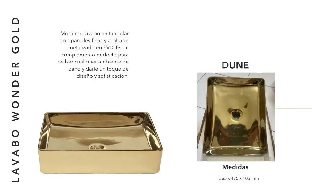 Lavabo Retangular DUNE Gold - Toque de Sofisticação (NOVA)