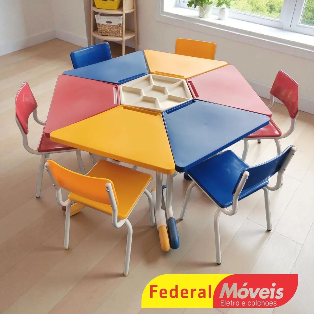 Mesa escolar Infantil Conj. C-6 e 1 Mesa Central - Entregamos