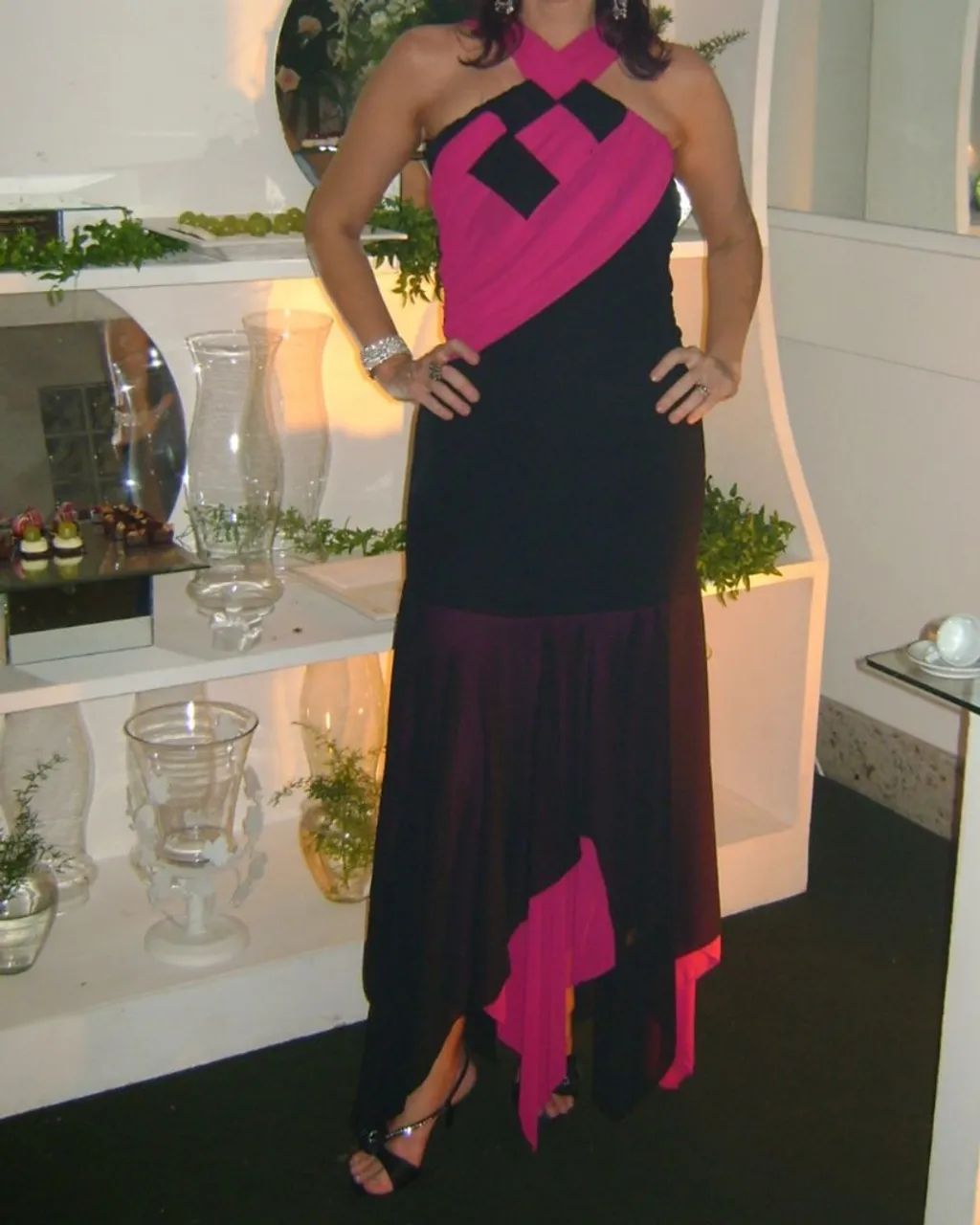 Vestido Preto e Rosa - Tamanho P