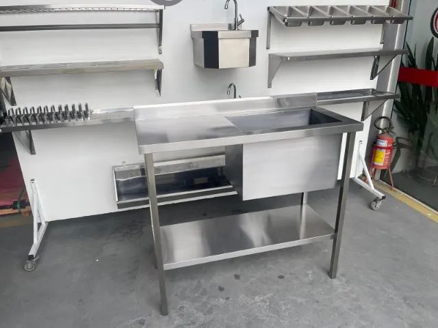 Bancada com prateleira e cuba grande - fabricada em inox - Foto 3
