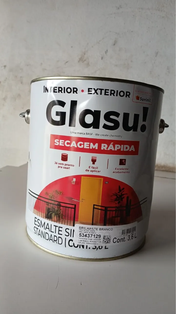Tinta Glasu! Esmalte Branco Brilhante 3,6L - Secagem Rápida