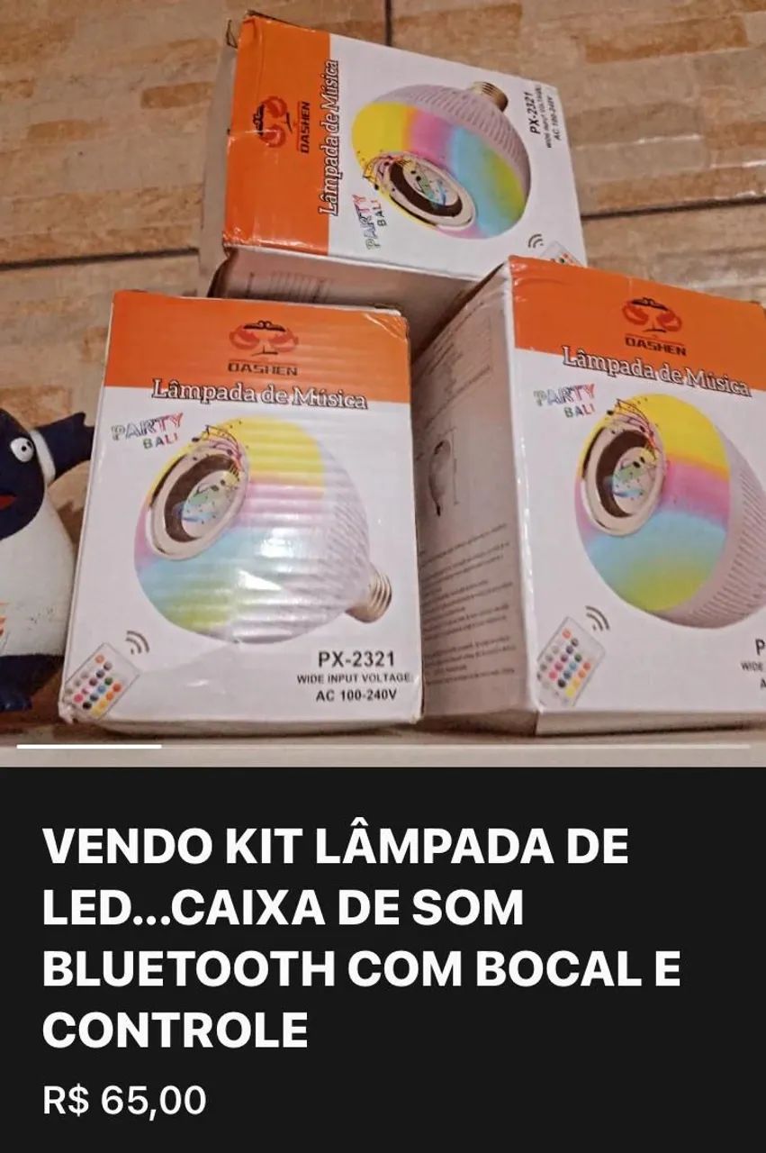 Kit Lâmpada LED Caixa de Som Bluetooth com Controle