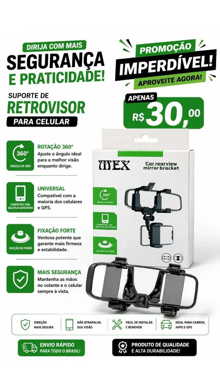 Universal 360° Rearview Mirror Car Phone Mount – Affordable, Ready for Immediate Delivery