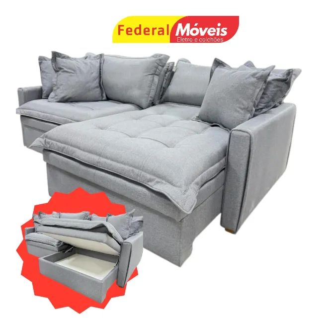 Sofá Cama Baú 2,20m em Linho - Mega Desconto!