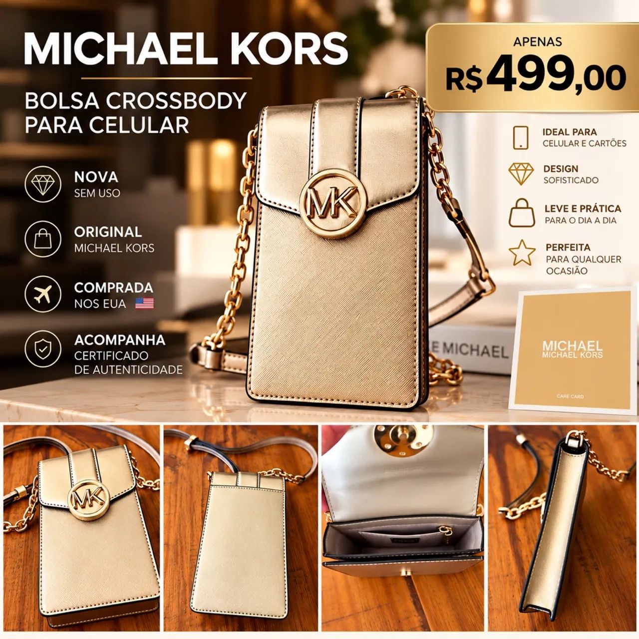 Bolsa Michael Kors Original Dourada | Nova
