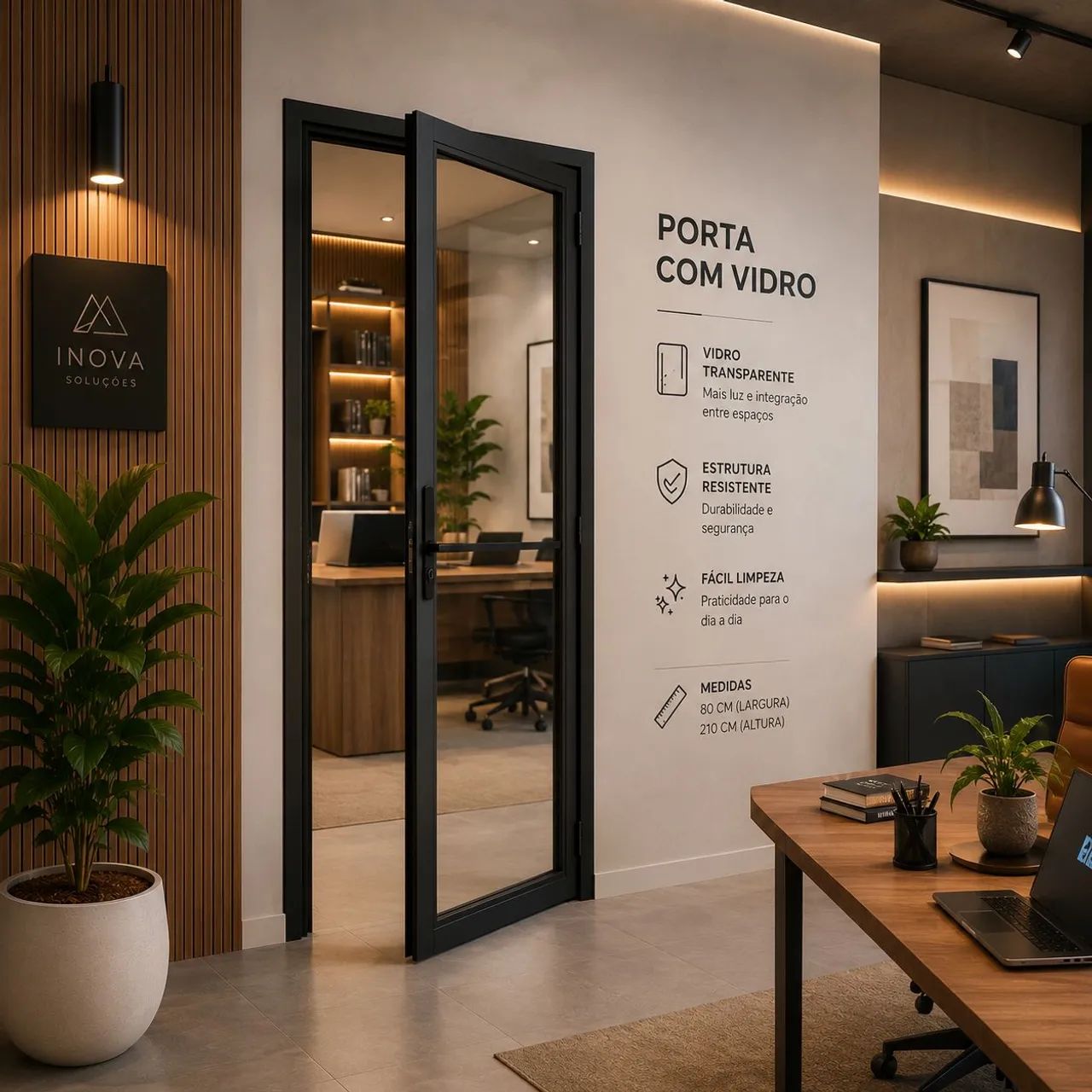 PORTA COM VIDRO PRETA 80x210 | LINHA PREMIUM | DIRETO DA FÁBRICA - Foto 3