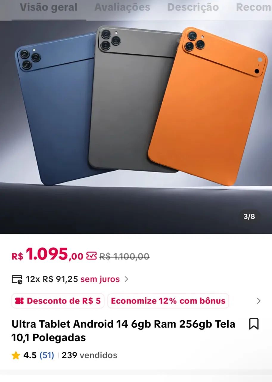 Ultra Tablet Android 14 6gb Ram 256gb Tela 10,1 Polegadas - Foto 3