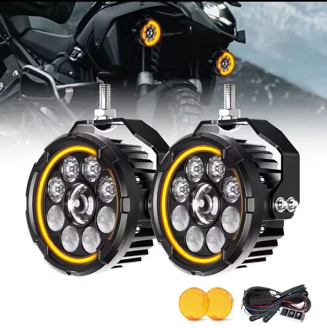Luzes Milha Moto 4,5 polegadas, Alto e Baixo com DRL Âmbar, Milha, Neblina Big Trail - Foto 5