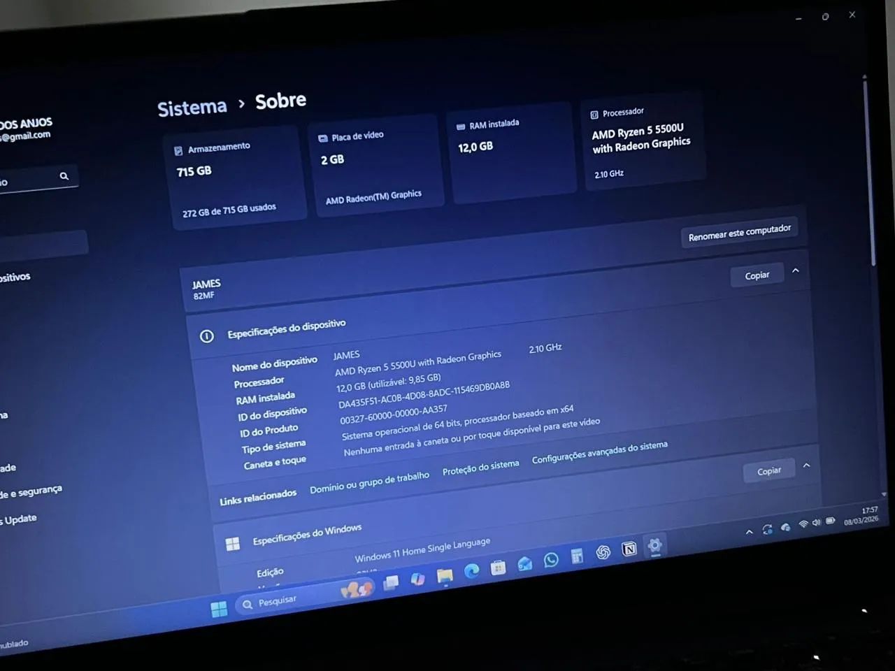 Notebook Lenovo 12 GB ram/715 GB SSD - Foto 2