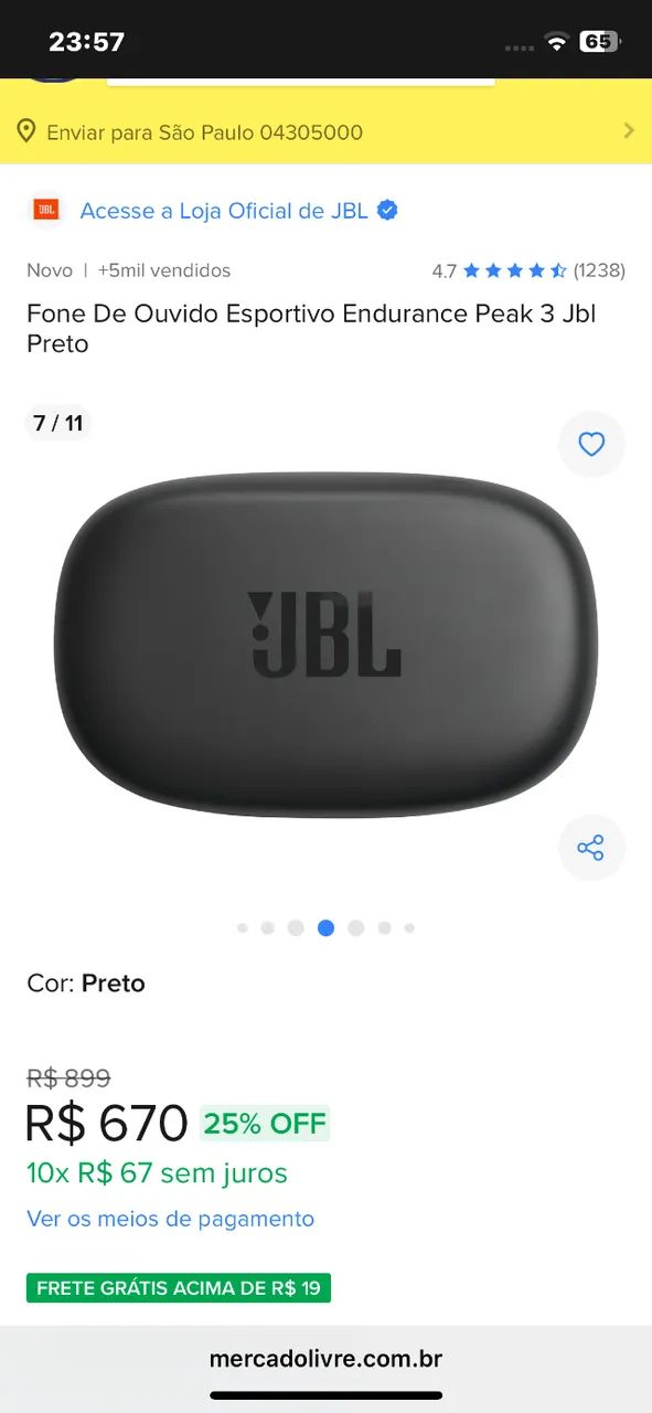Fone De Ouvido Esportivo Endurance Peak 3 Jbl Preto