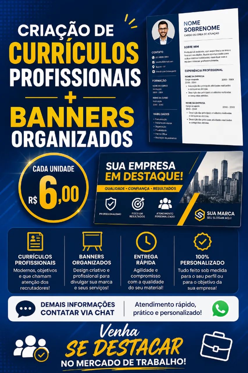 Criação de currículos profissões e banners