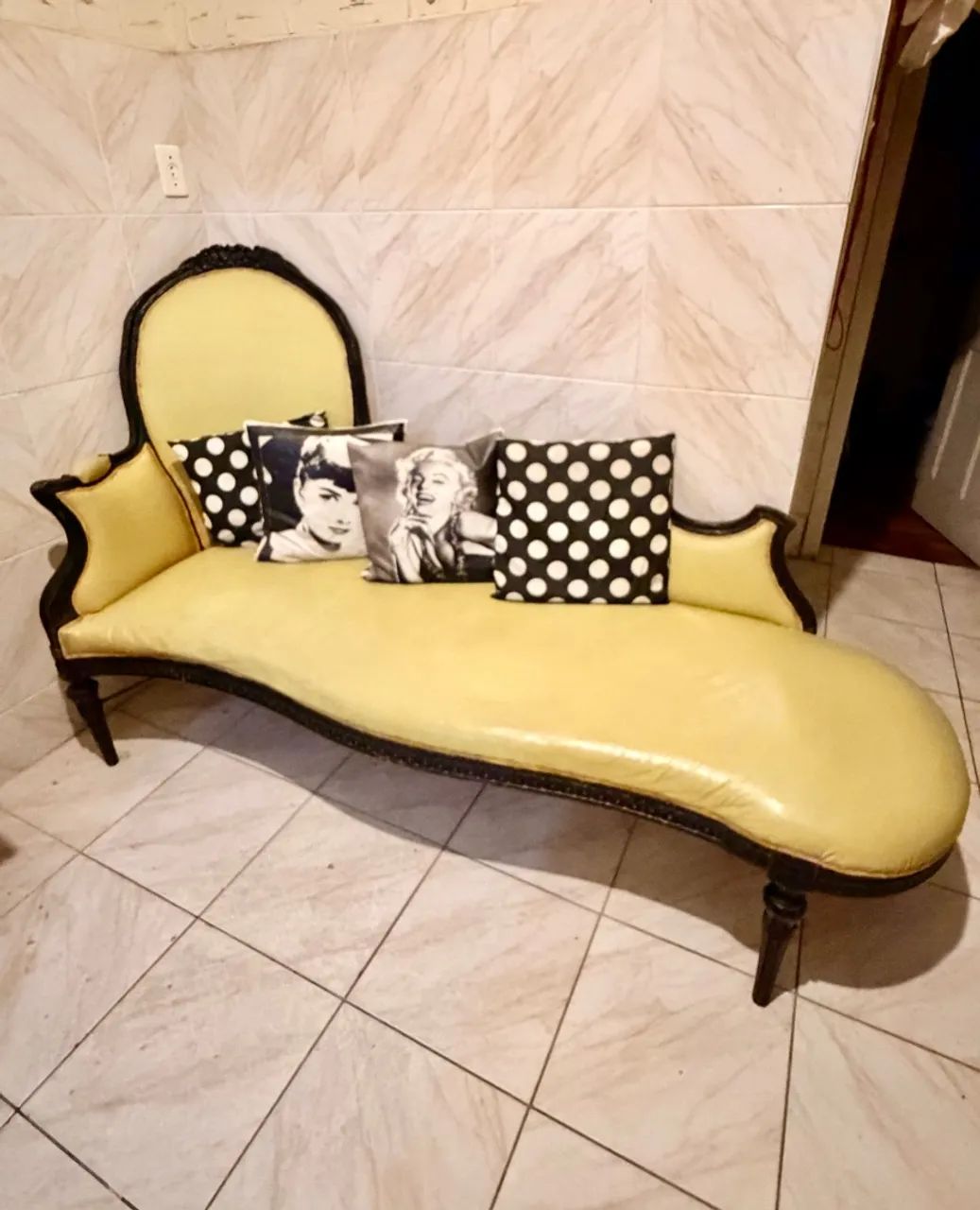 Divã chaise long recamier vintage antigo Luís xv
