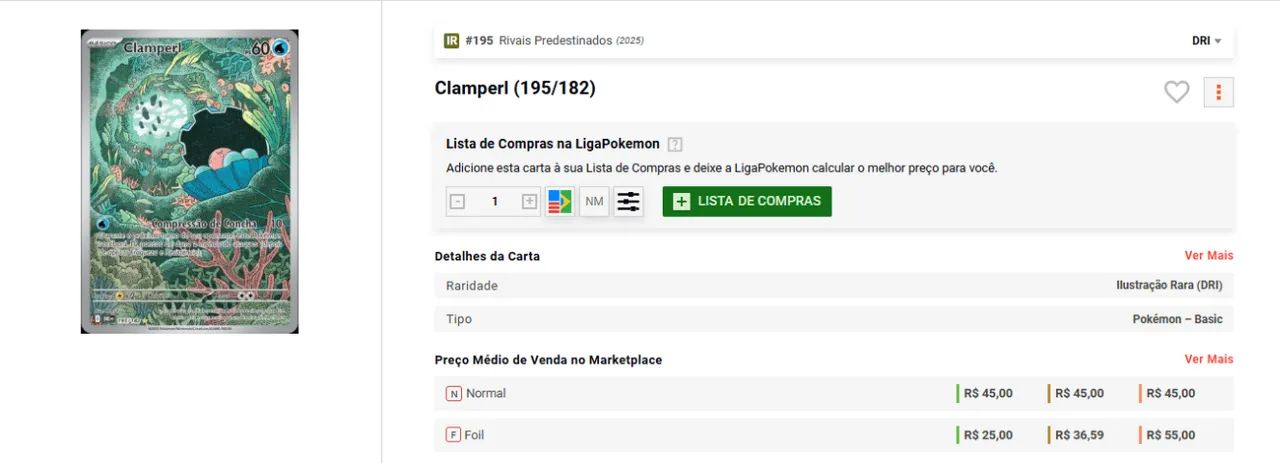 CARTA POKÉMON Clamperl (195/182)FOIL - Foto 5