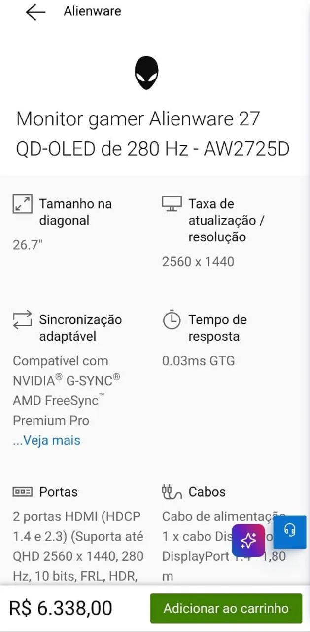 Monitor OLED 27' QHD 280hz Alienware AW2725D - Foto 4
