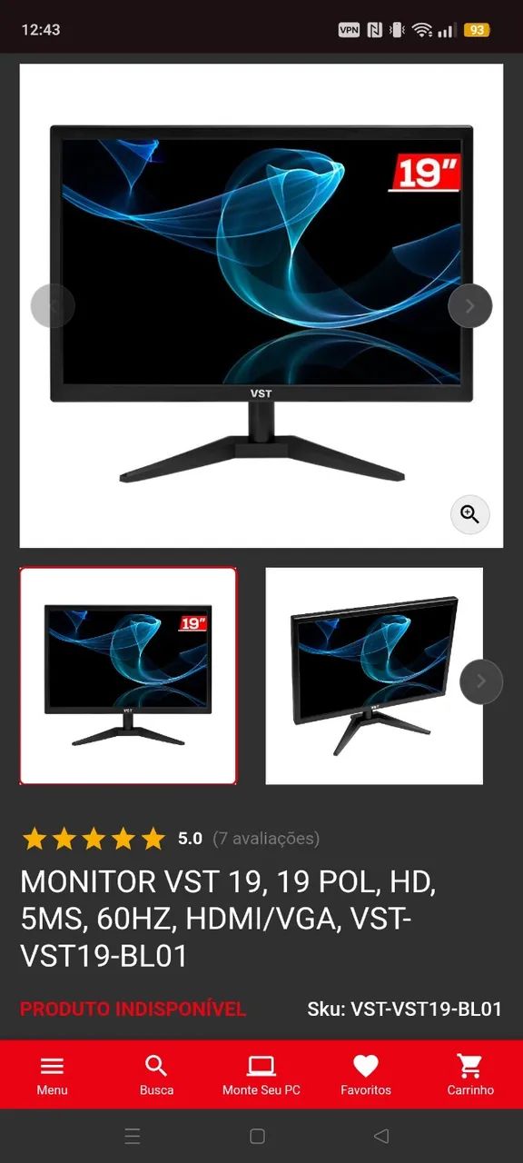 Monitor 19" VST HD (HDMI e VGA) - Tela Impecável - Foto 2