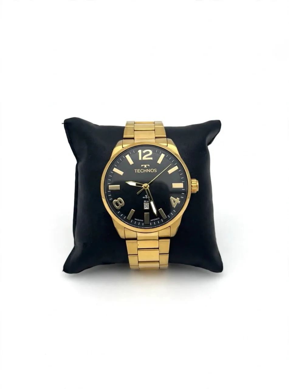 Relógio Technos Gold Original Dourado - Mostrador Preto - Com Caixa e Nota - 50M
