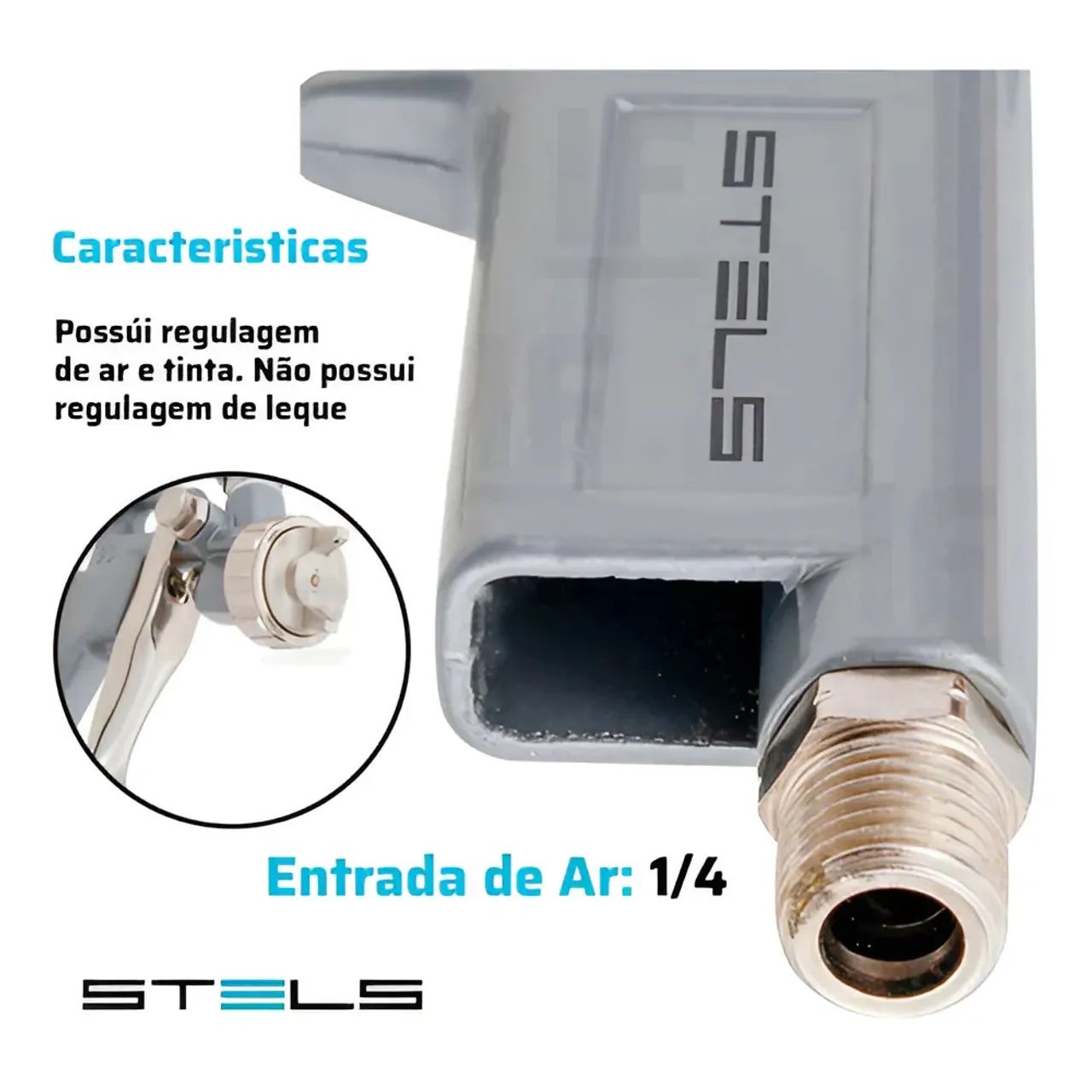 Pistola de Pintura Tanque aluminio metal Alto 1000ml Com 3 Bicos Rosca 1/4 Polegada Stels - Foto 2