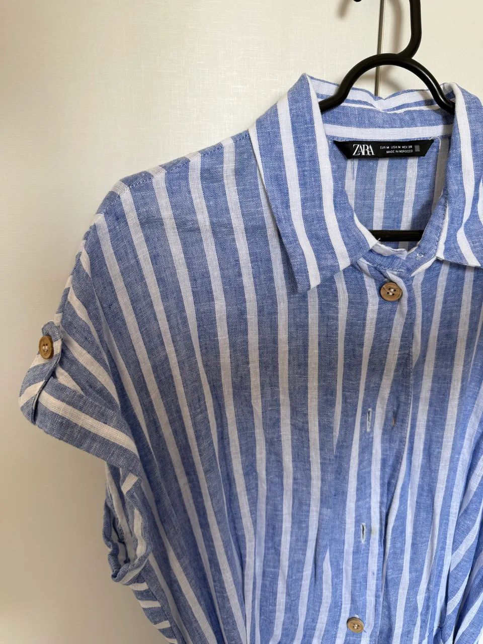 Zara Vestido midi listrado azul e branco - estilo camisa - com cinto - Foto 4