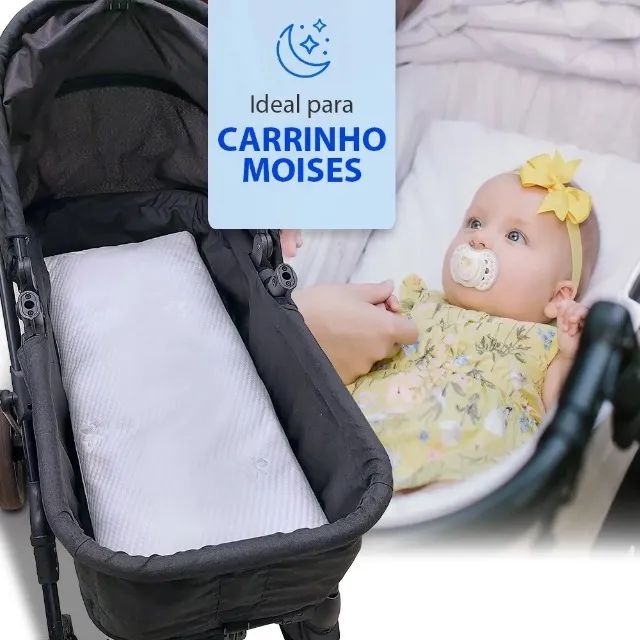 Colchonete para Carrinho de Bebê Moisés Infantil Baby Antialérgico Impermeável 29x73x4cm