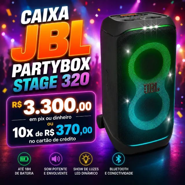 CAIXA JBL PARTYBOX STAGE 320 - NOVA COM NF NO SEU CPF
